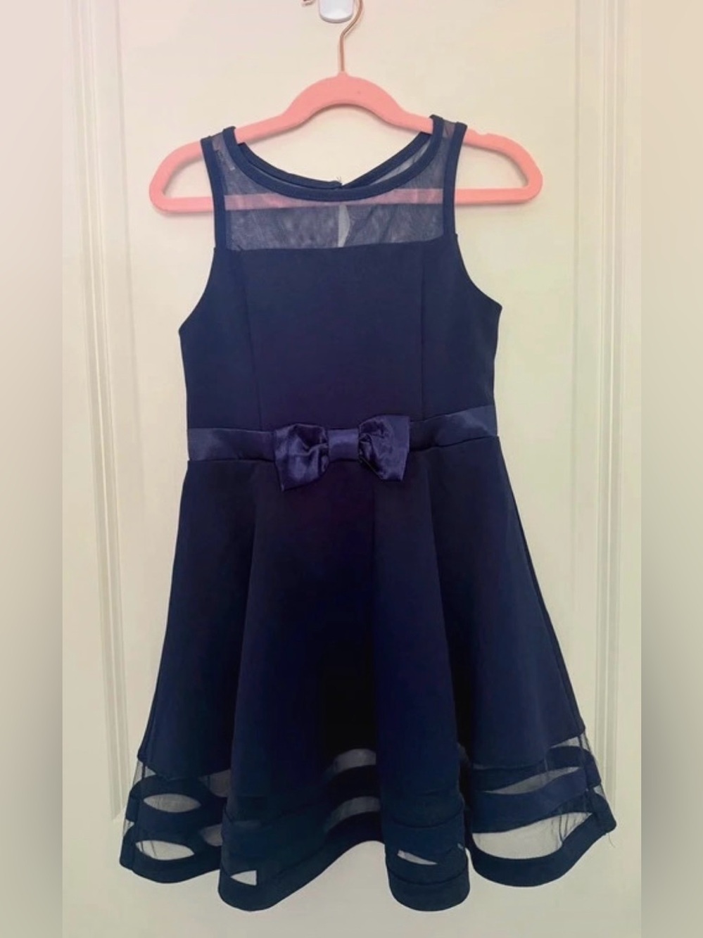 Calvin Klein Girls Navy Mesh-Trim Bow Party Dress